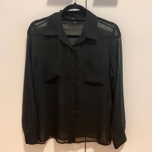 Womens size M Collared Black Sheer Button Down